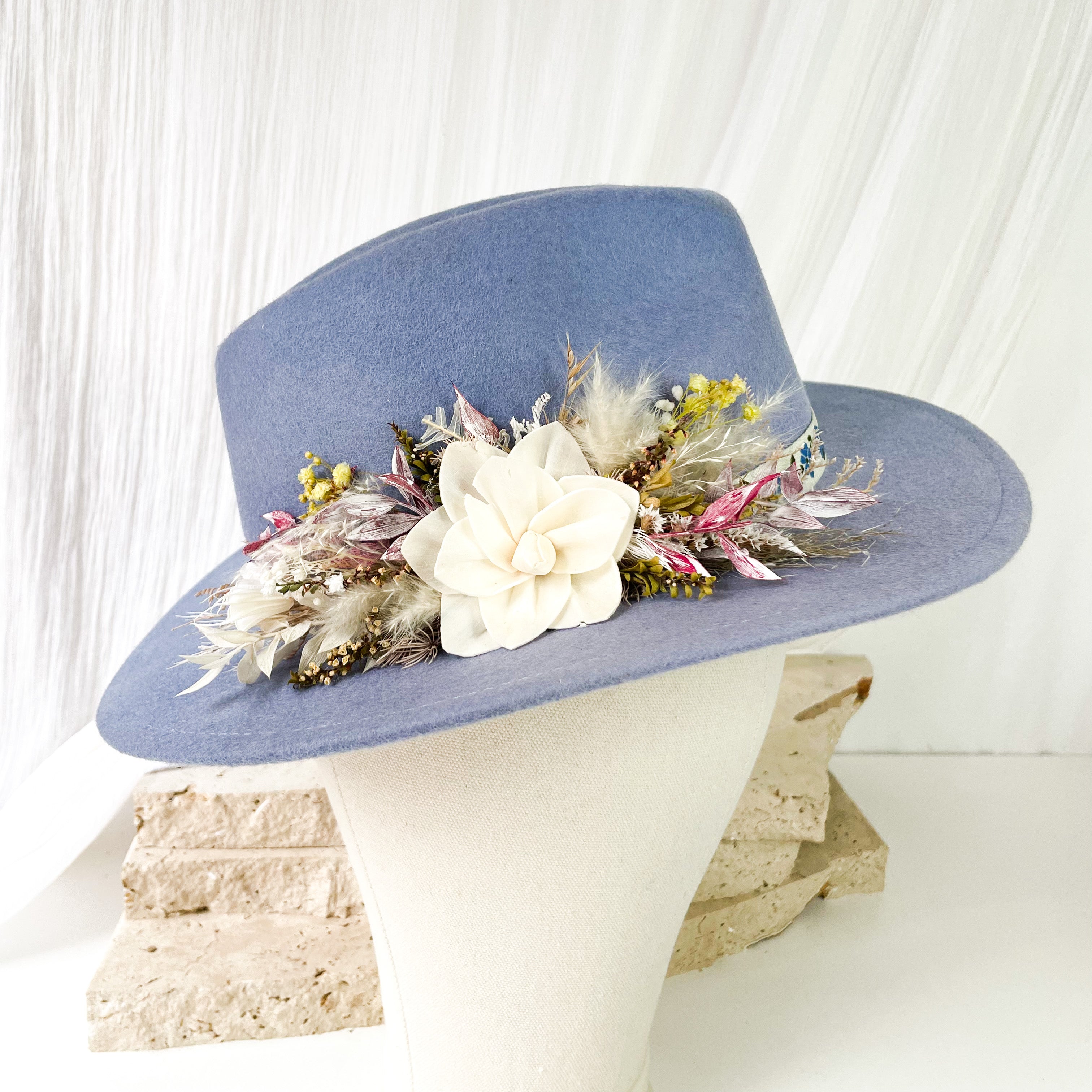 Blue Dried Floral Hat - Small