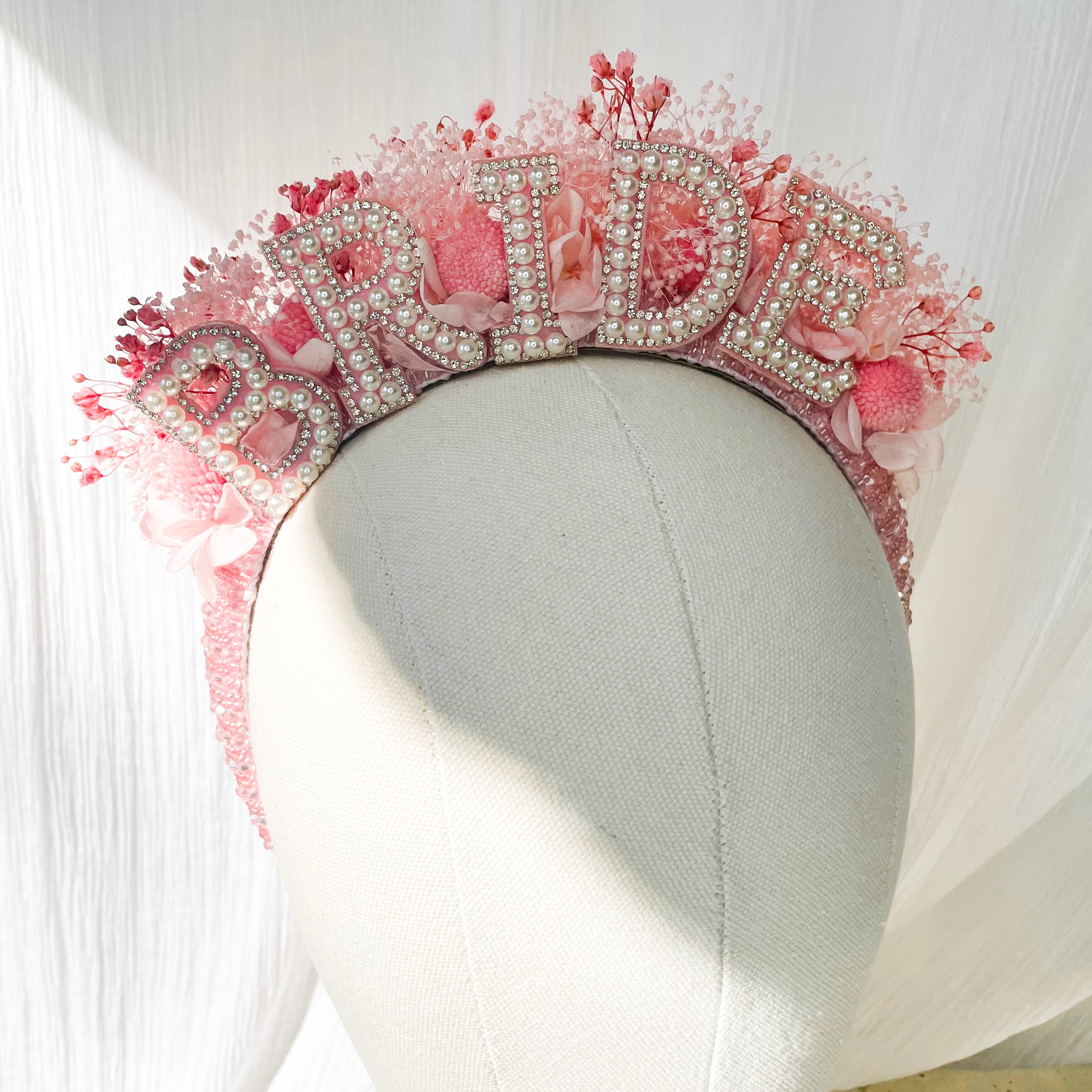 Pink Beaded Bride Headband