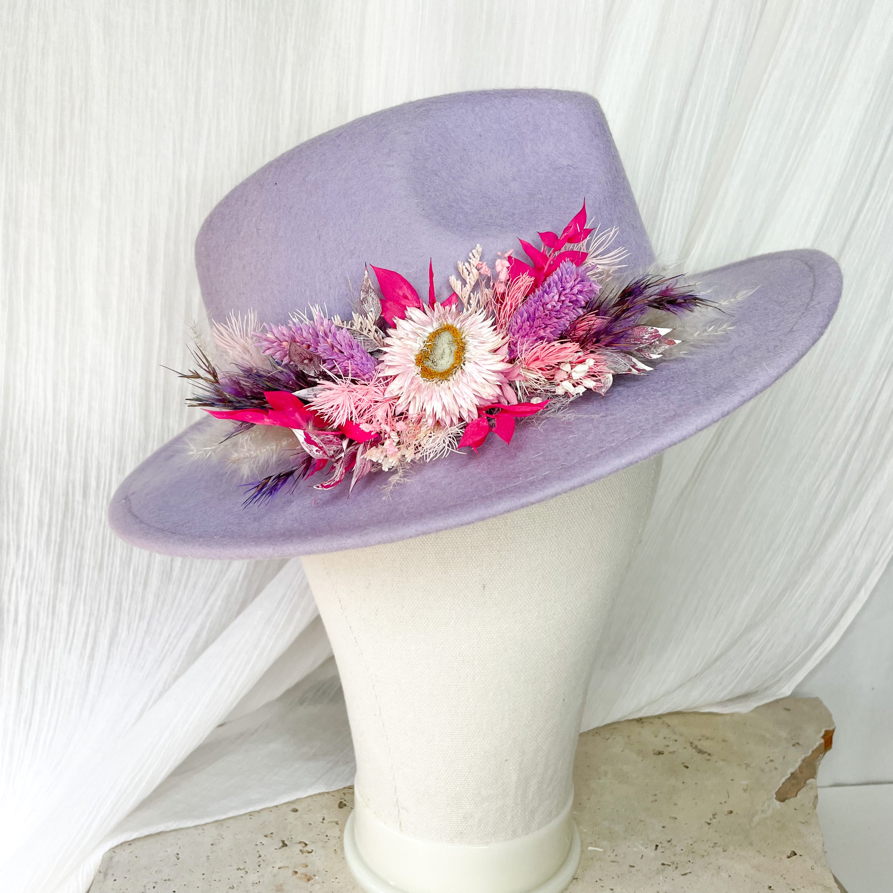 Lilac & Hot Pink Floral Hat - Small