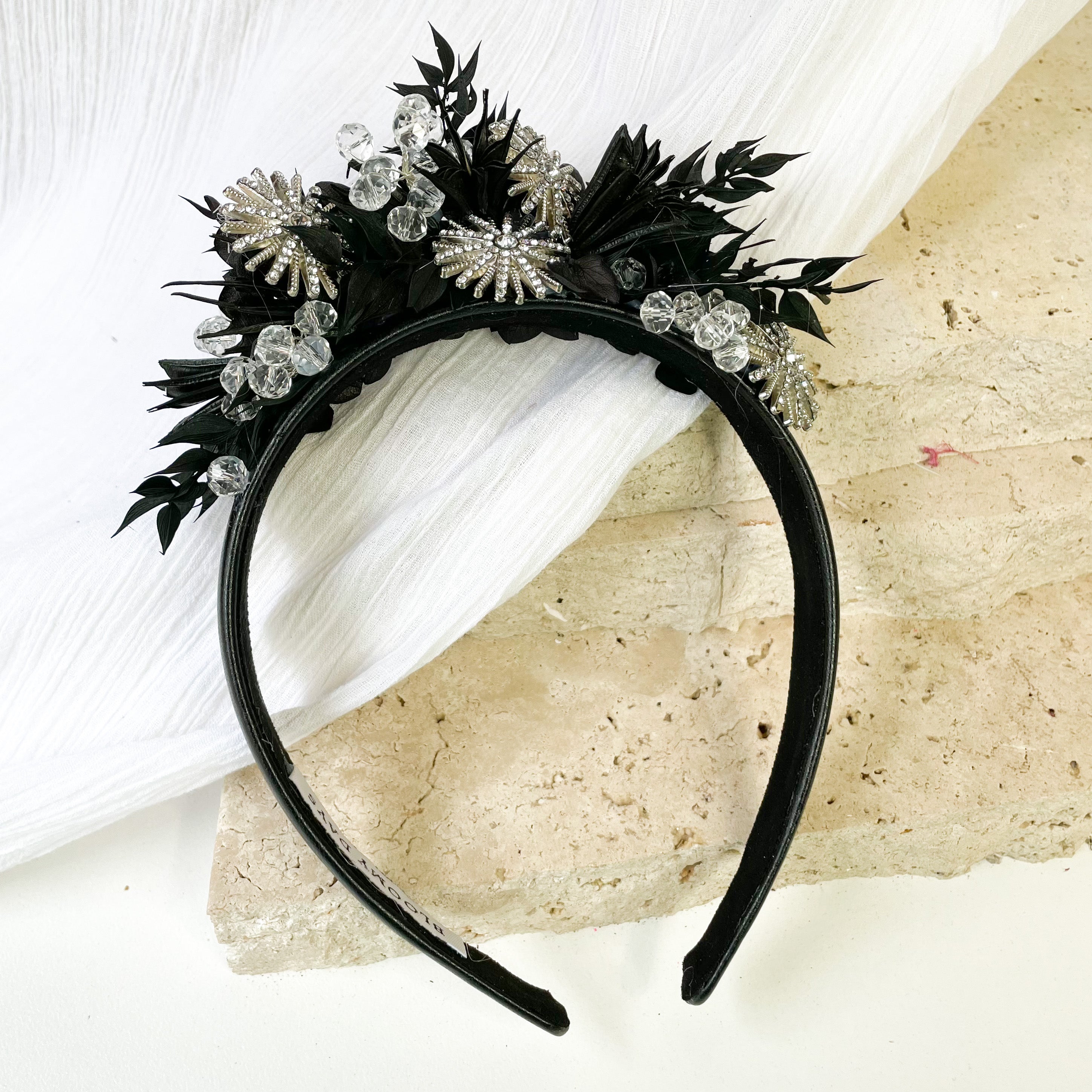 Onyx Crystal Floral Headband