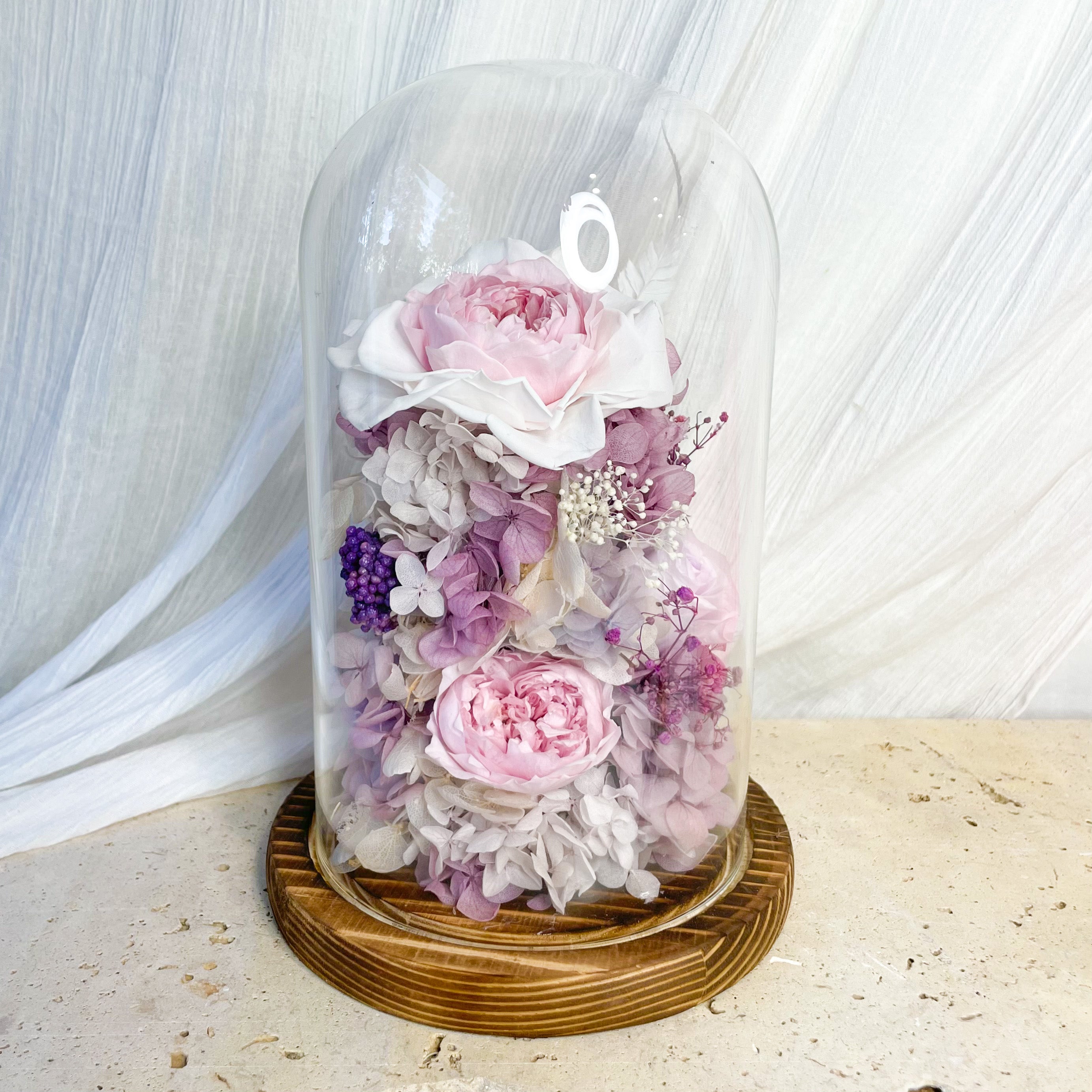 Pink Garden Roses - Glass Dome