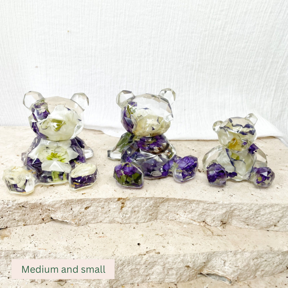 Preserved Flowers Resin Teddy Bears