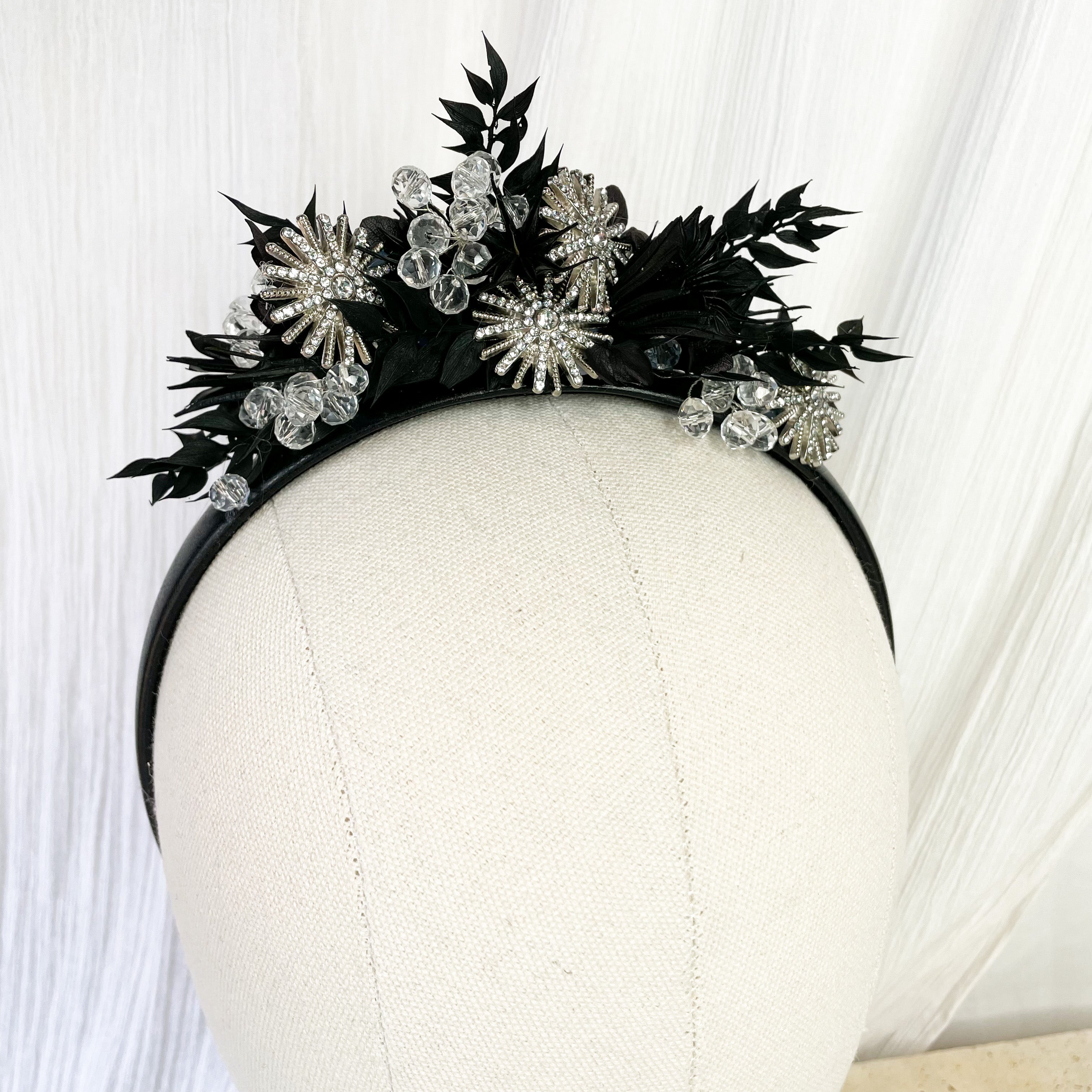 Onyx Crystal Floral Headband