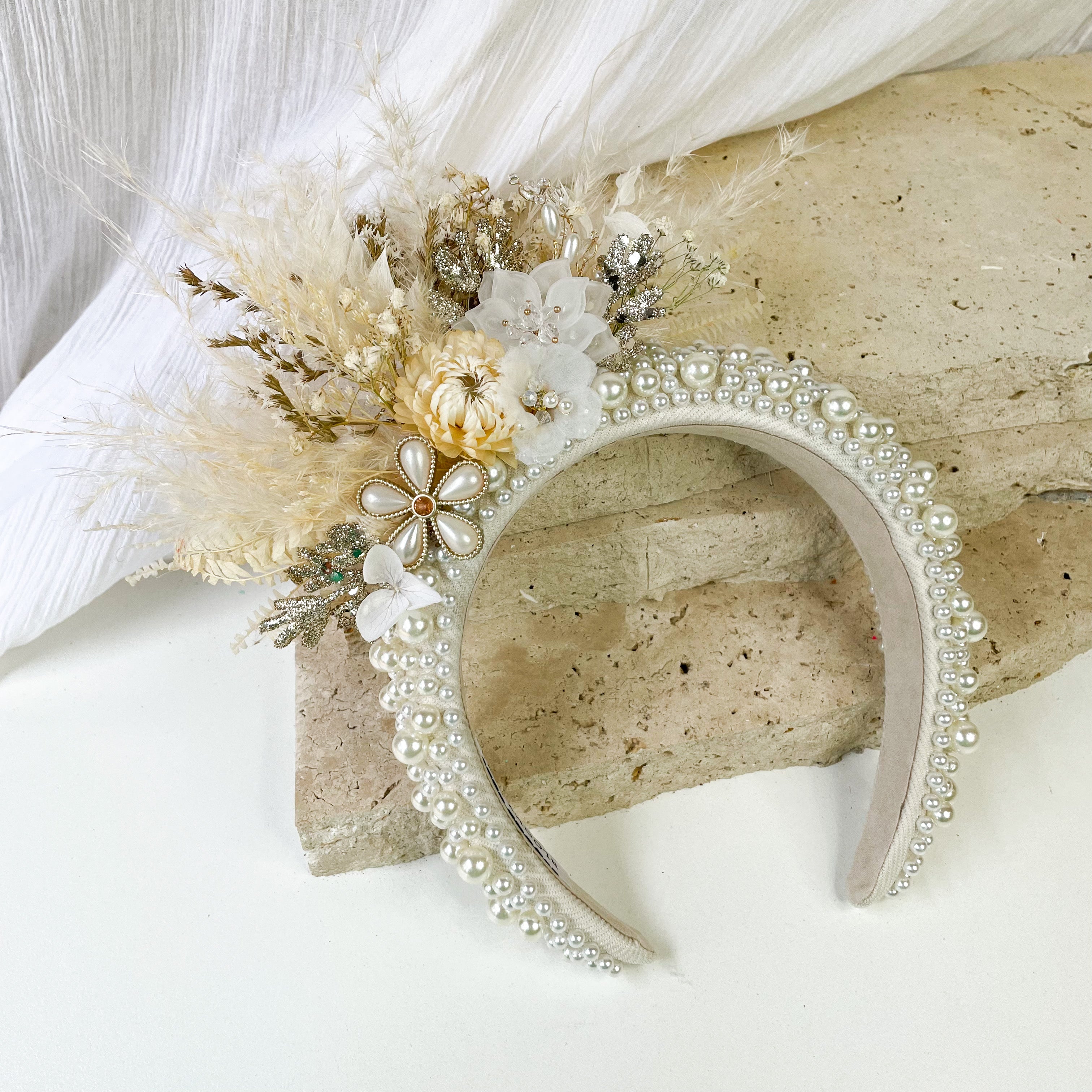 Ivory & Gold Pearl Floral Headband