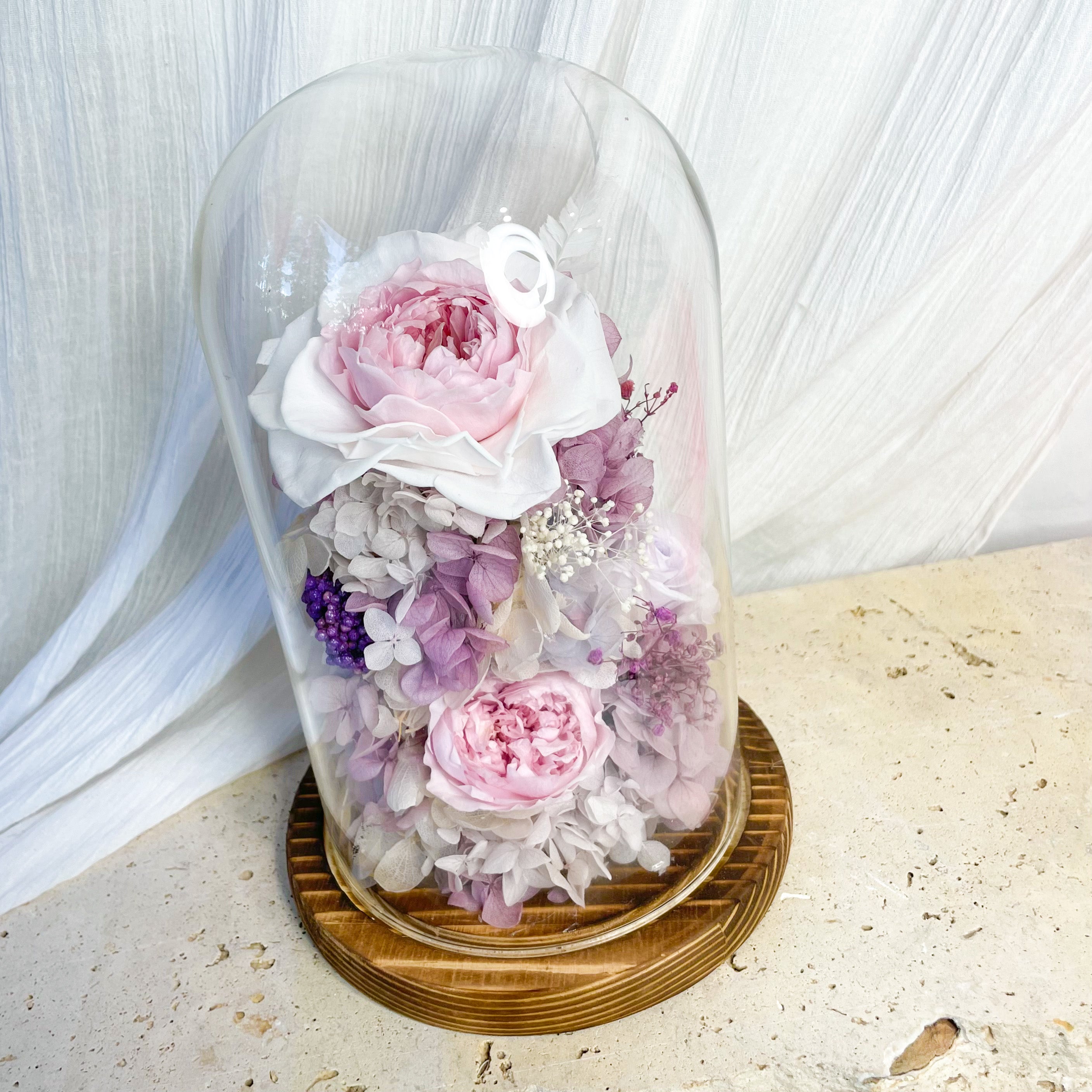 Pink Garden Roses - Glass Dome