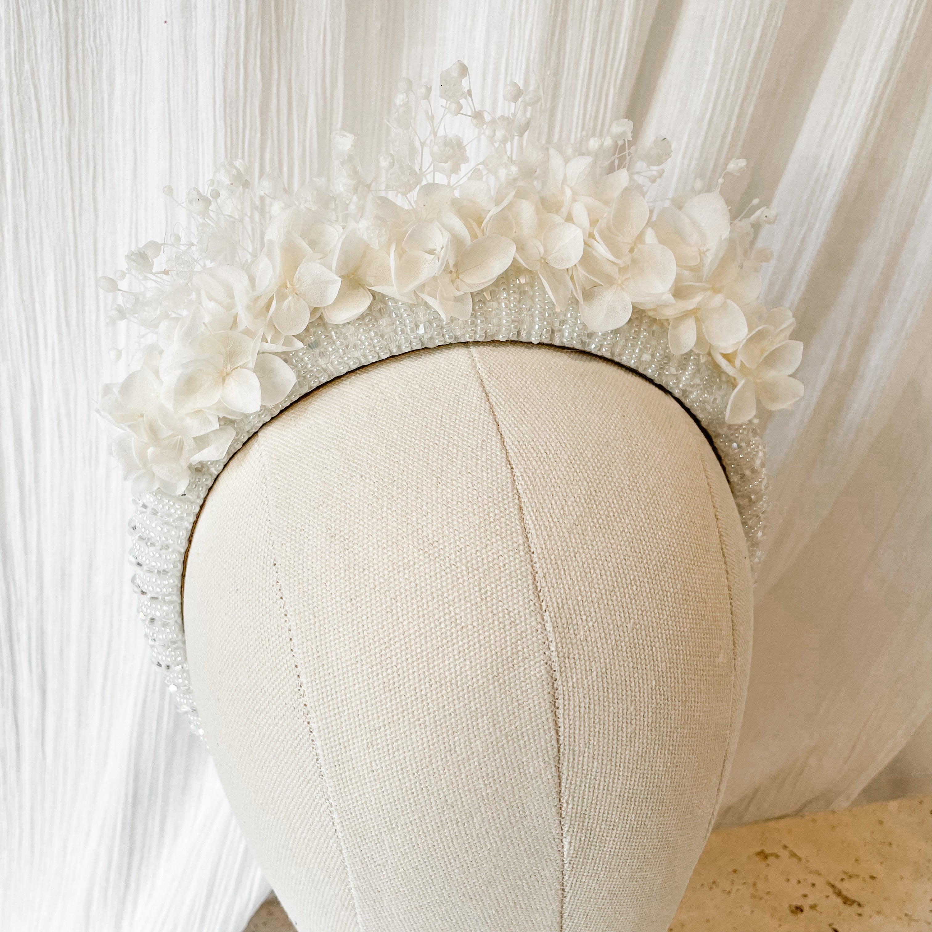 White Hydrangea Beaded Headband