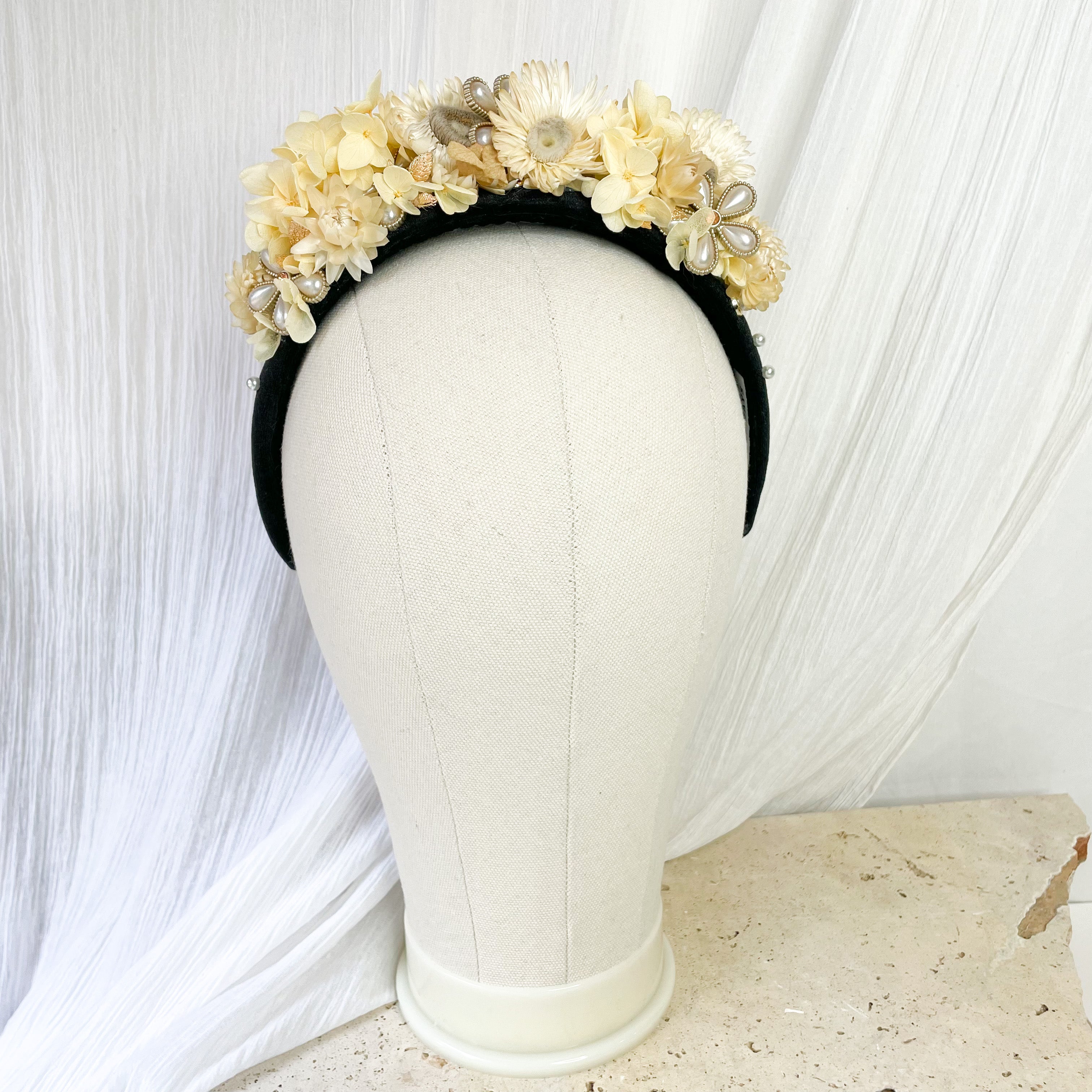 Black, Pearl & Ivory Floral Headband