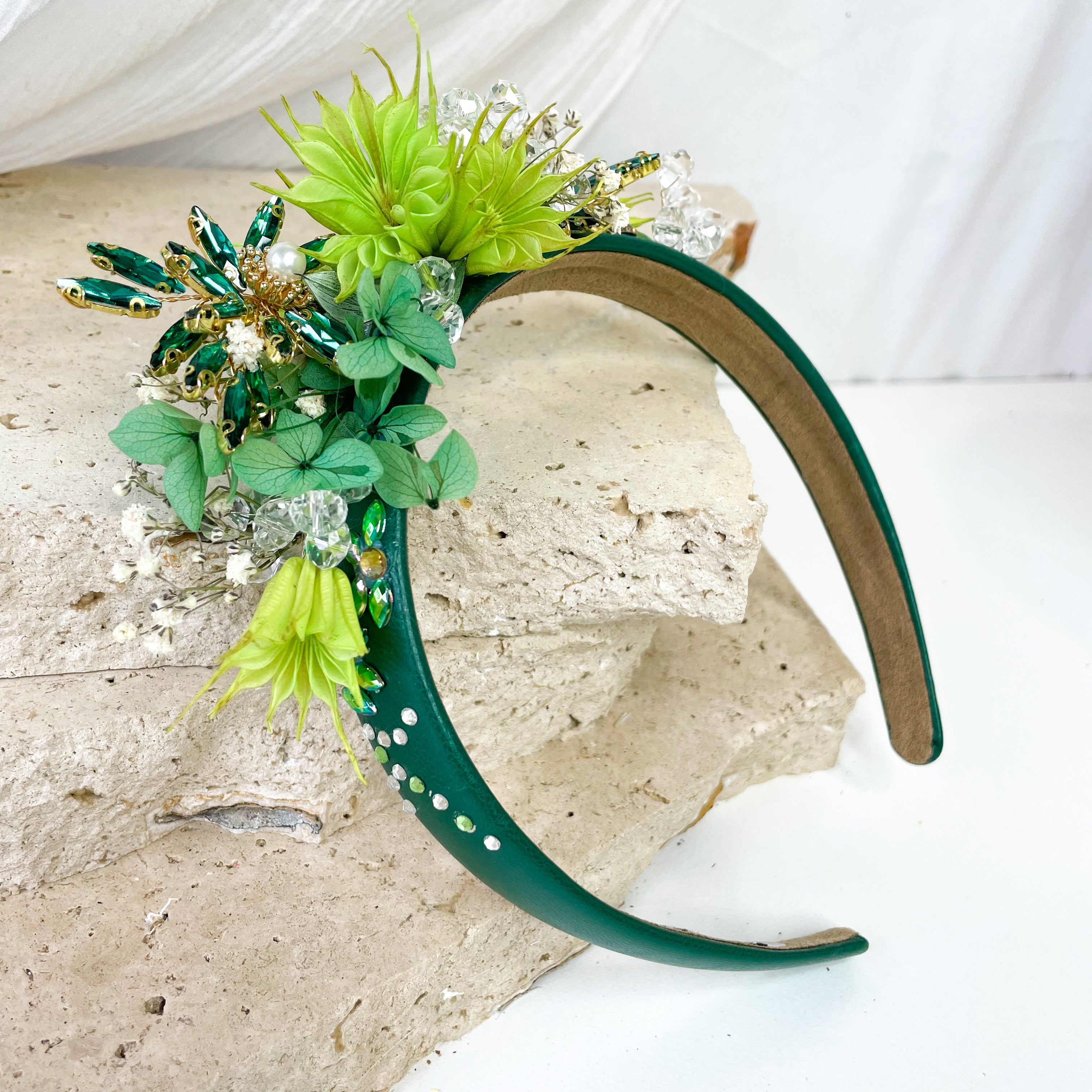 Green Rhinestone Floral Headband & Clutch Set