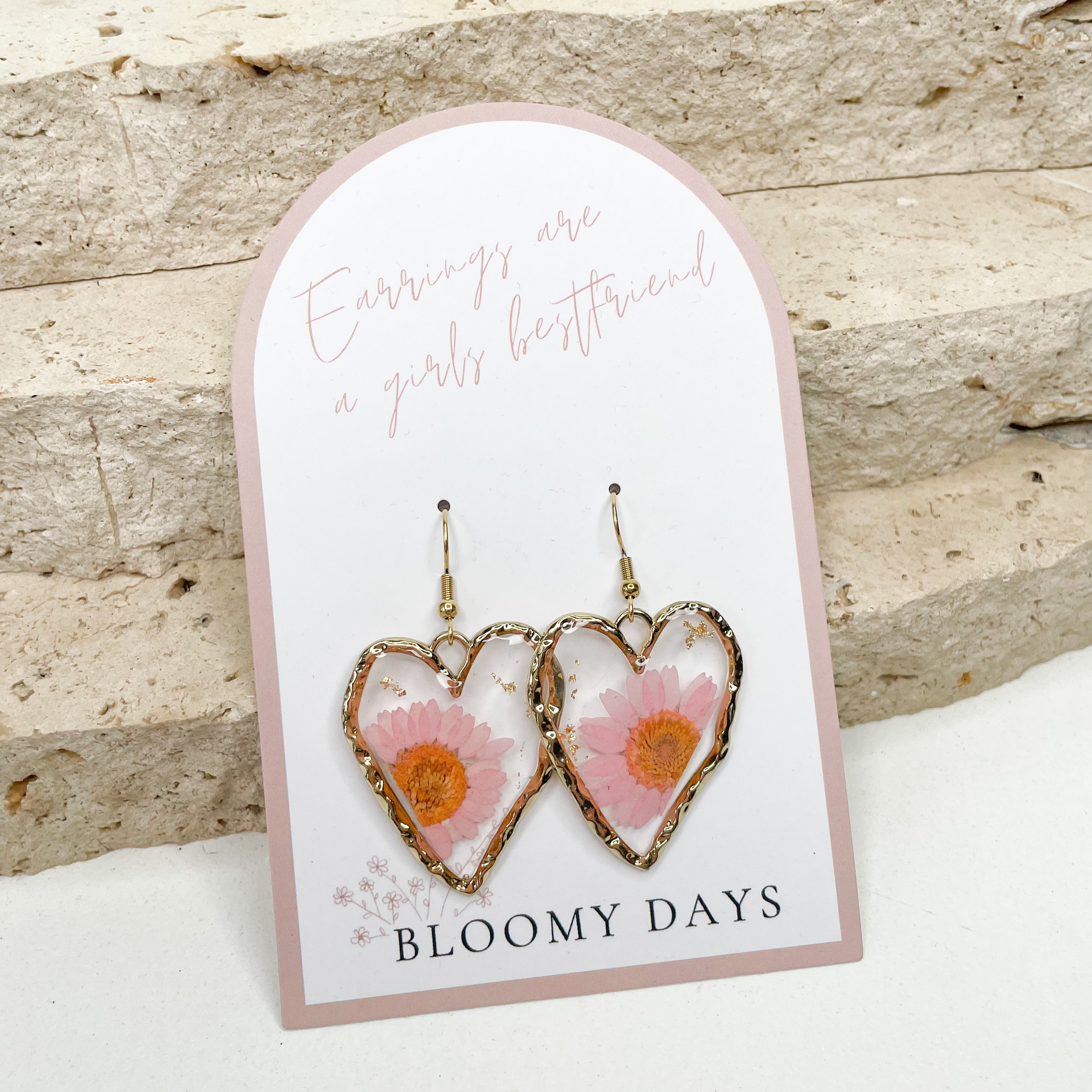 Pink Daisy Heart Earrings