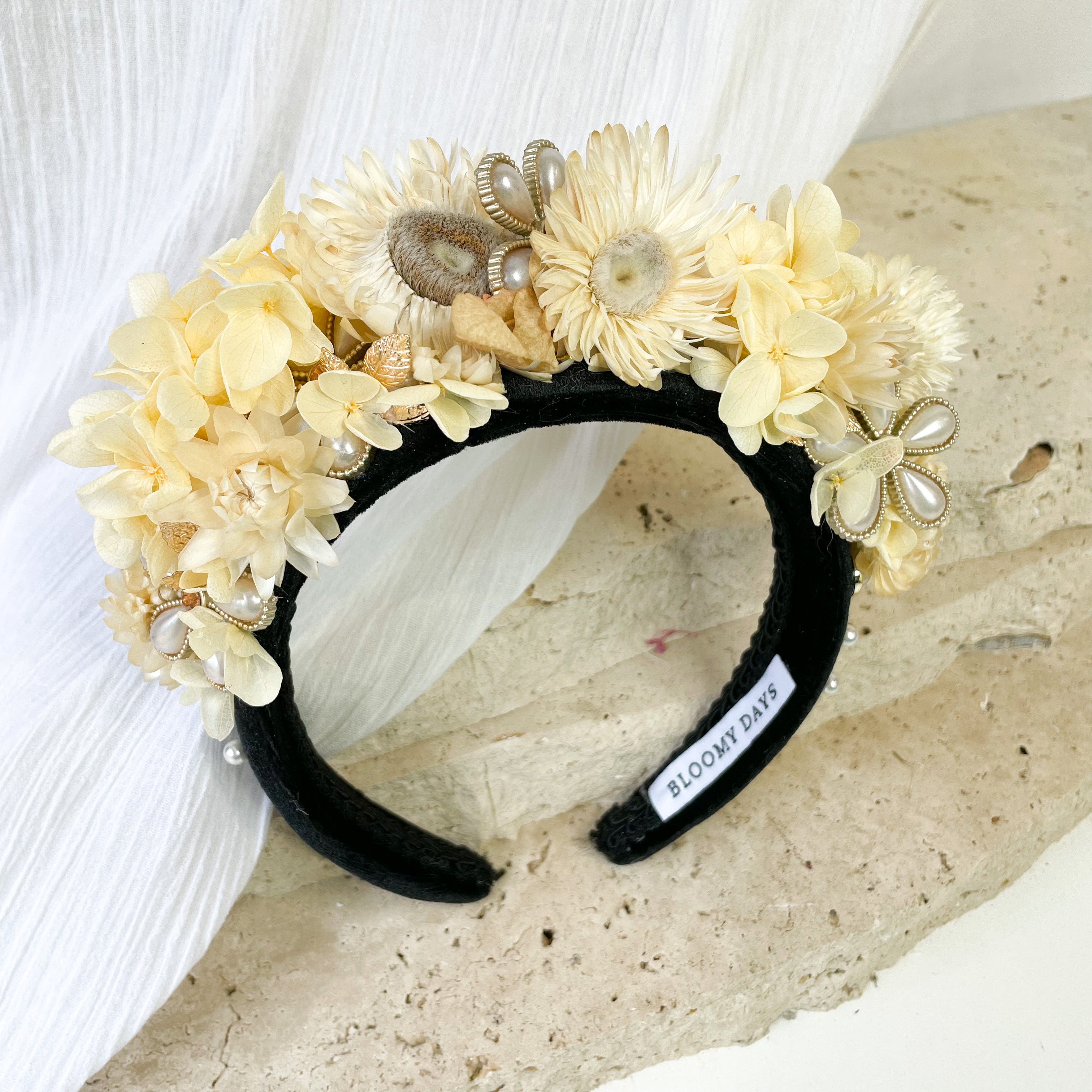 Black, Pearl & Ivory Floral Headband