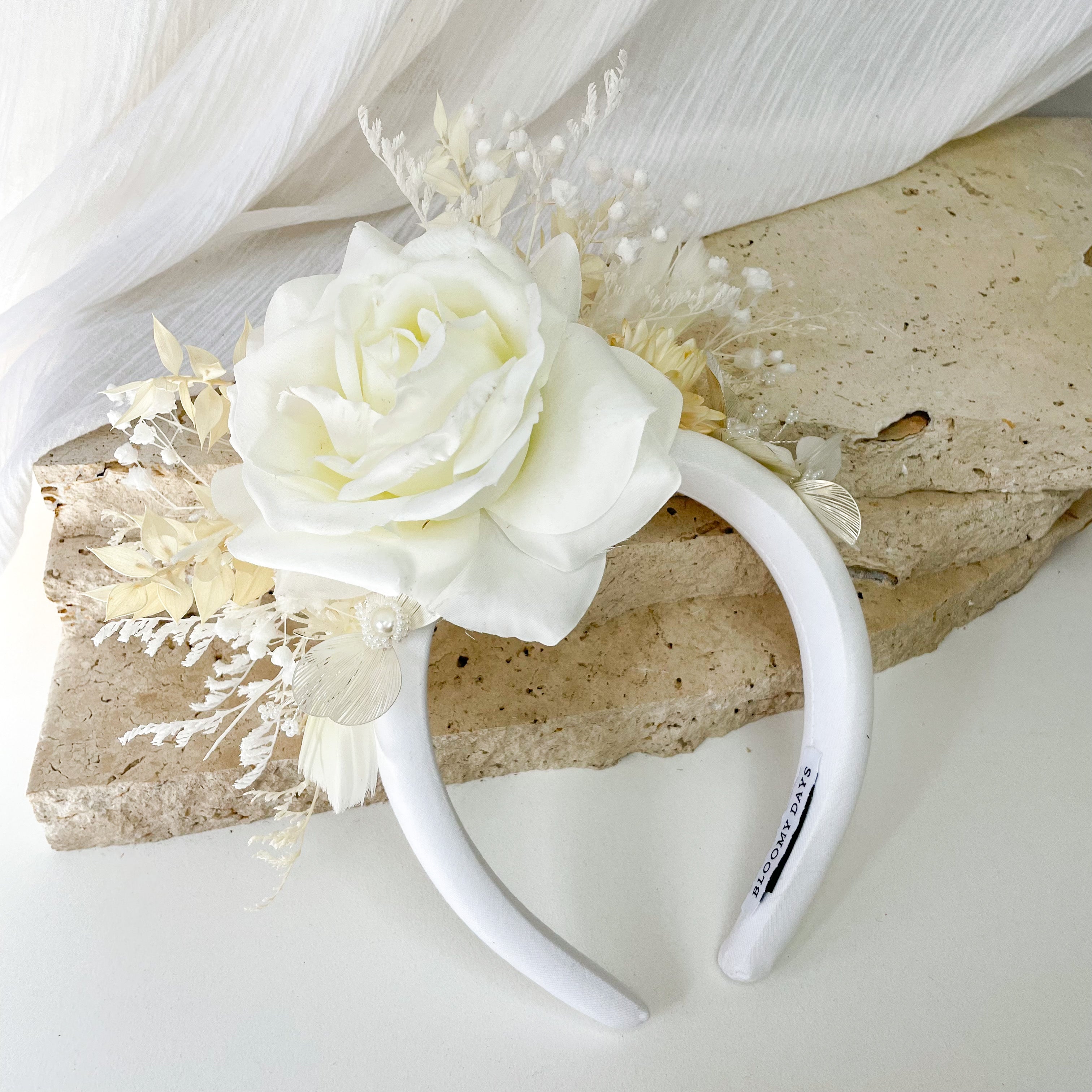 White Rose Floral Headband & Clutch Set