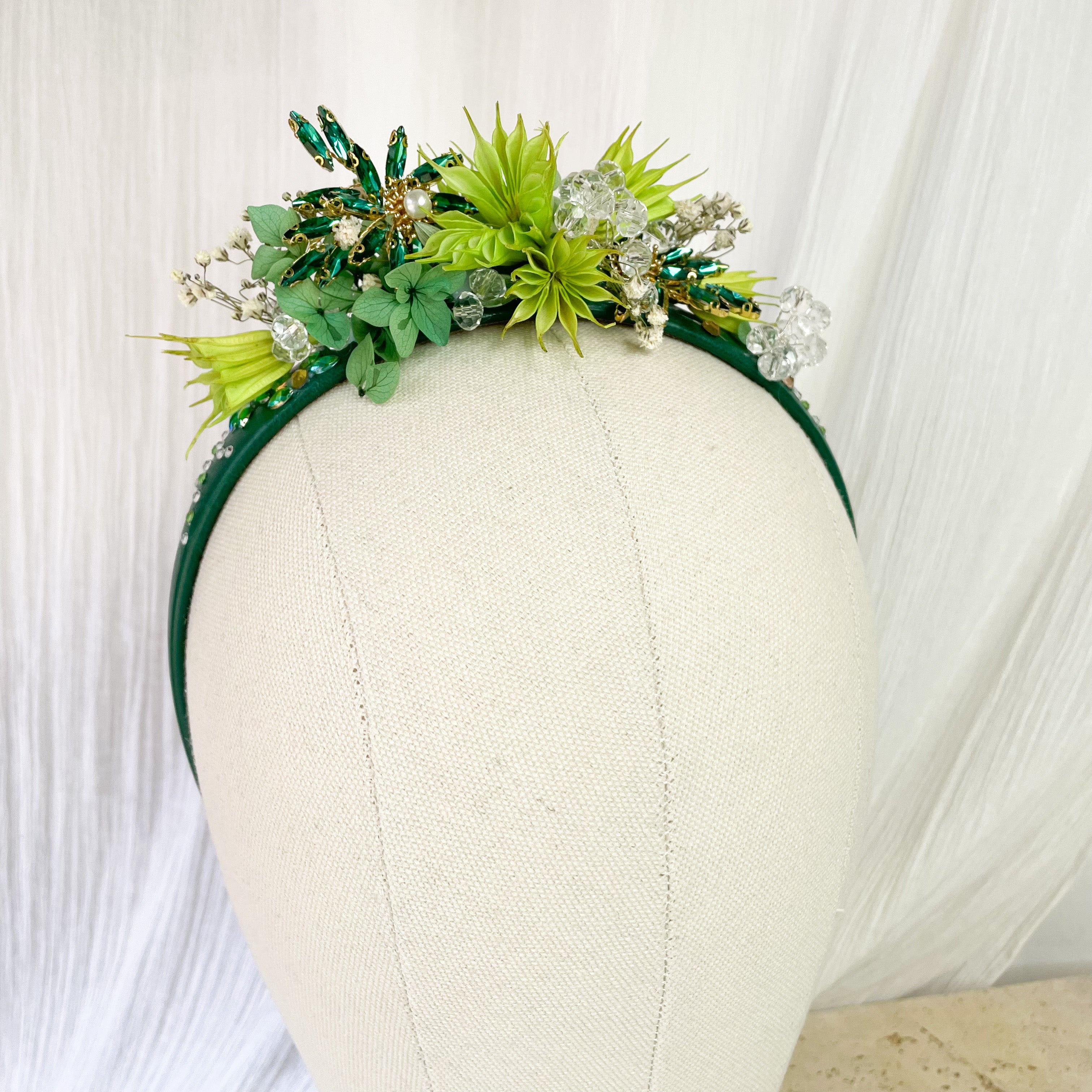 Green Rhinestone Floral Headband & Clutch Set