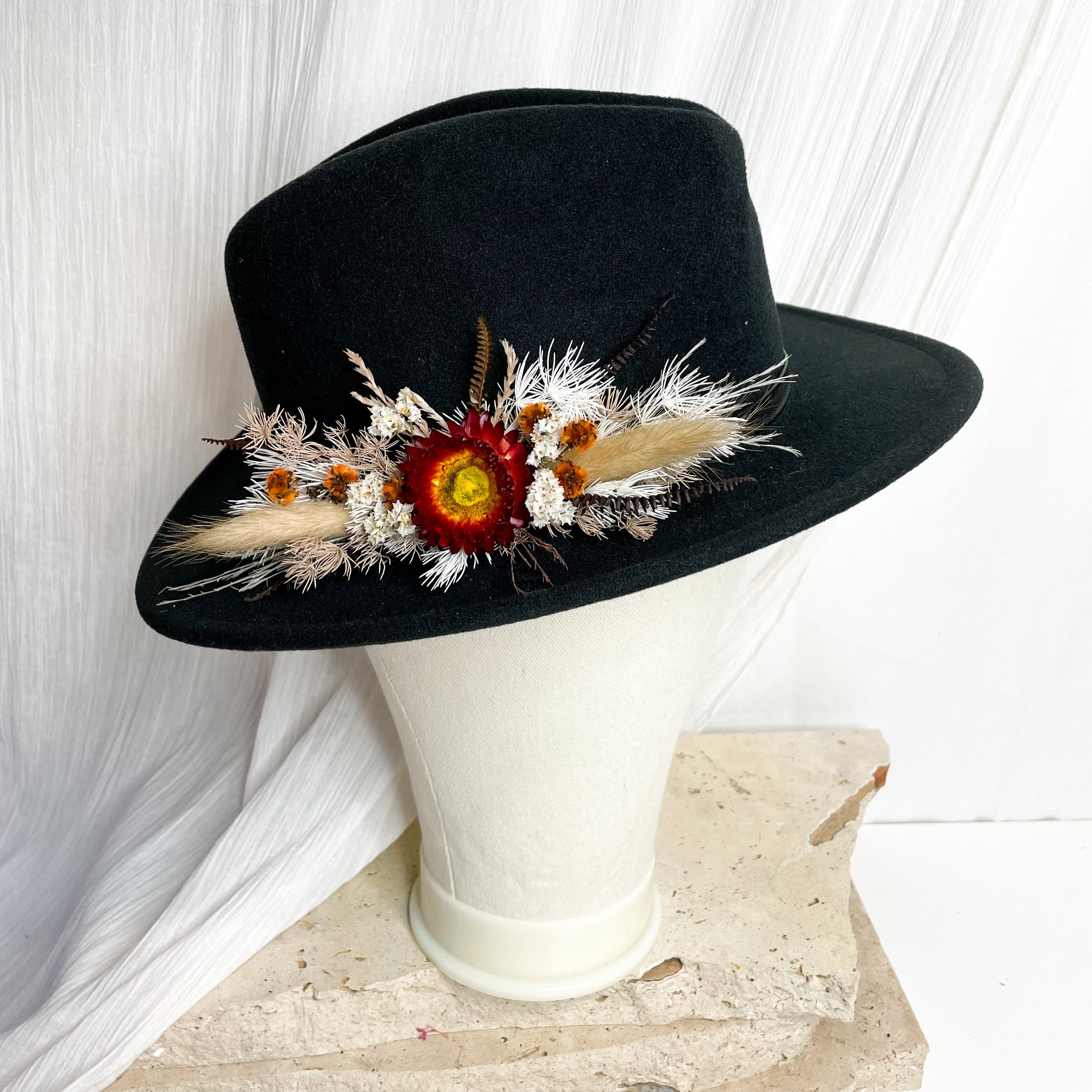 Autumn Black Floral Hat - Medium