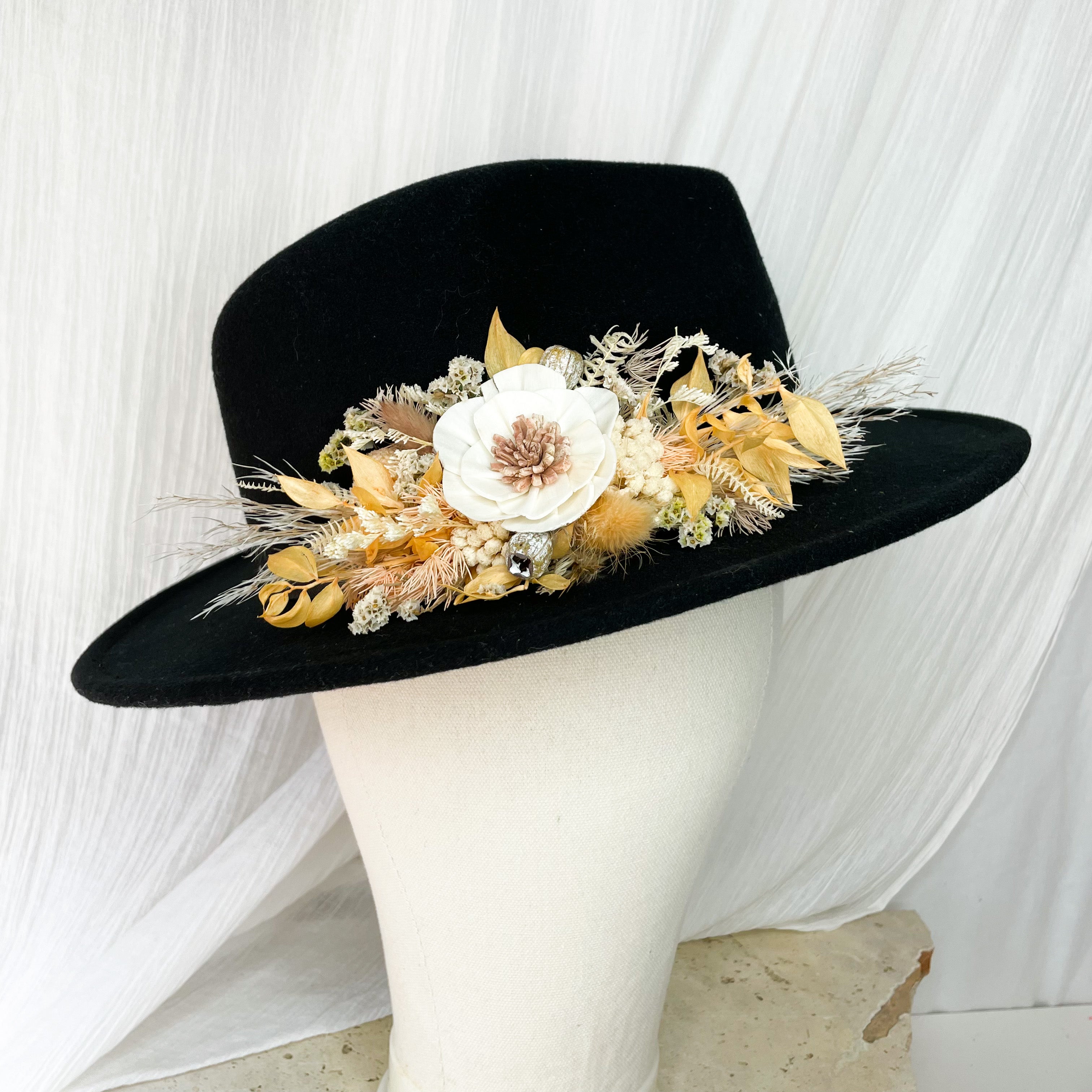 Black & Peach Floral Hat - Medium