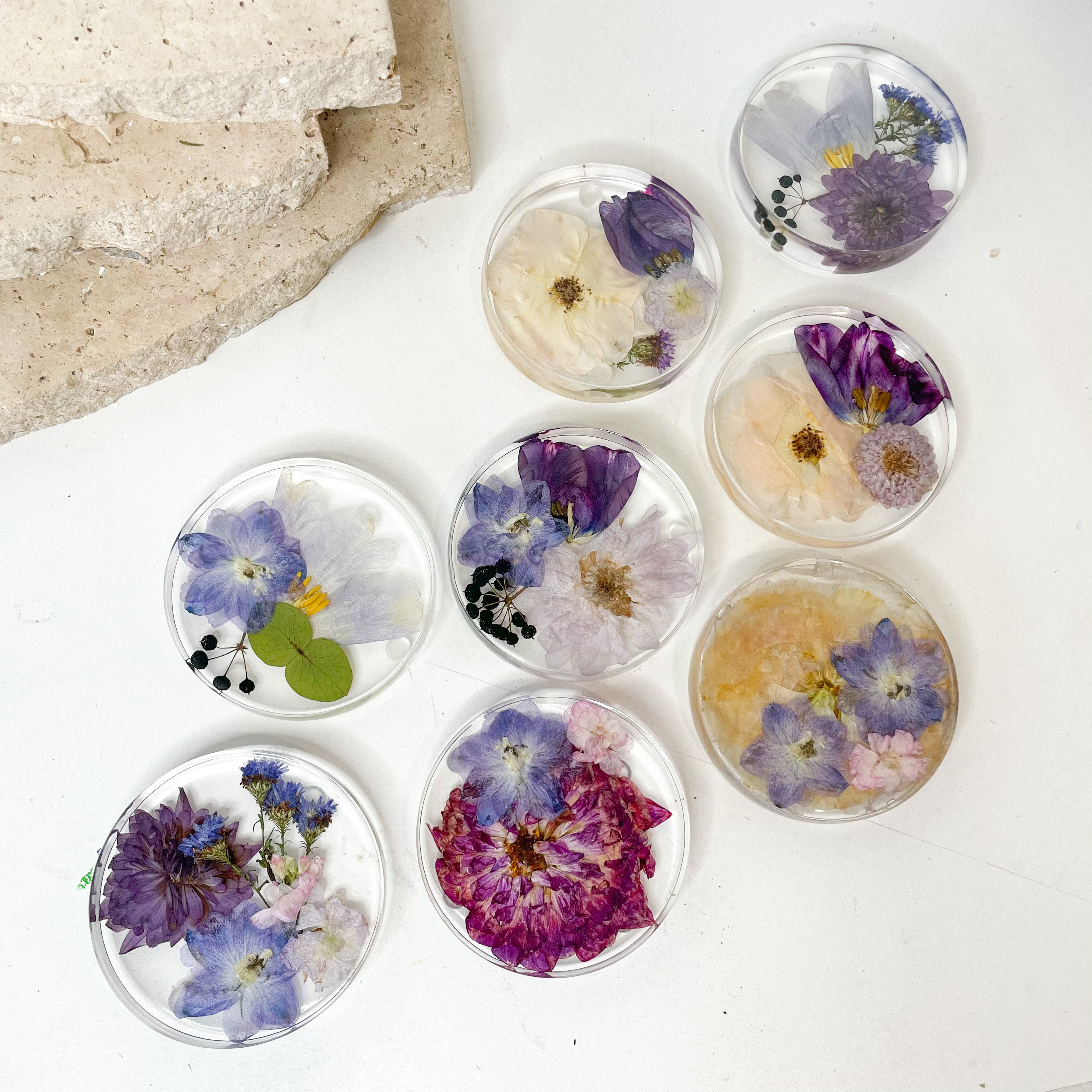 Preserved Flowers Round Resin Coaster Sets - Thick
