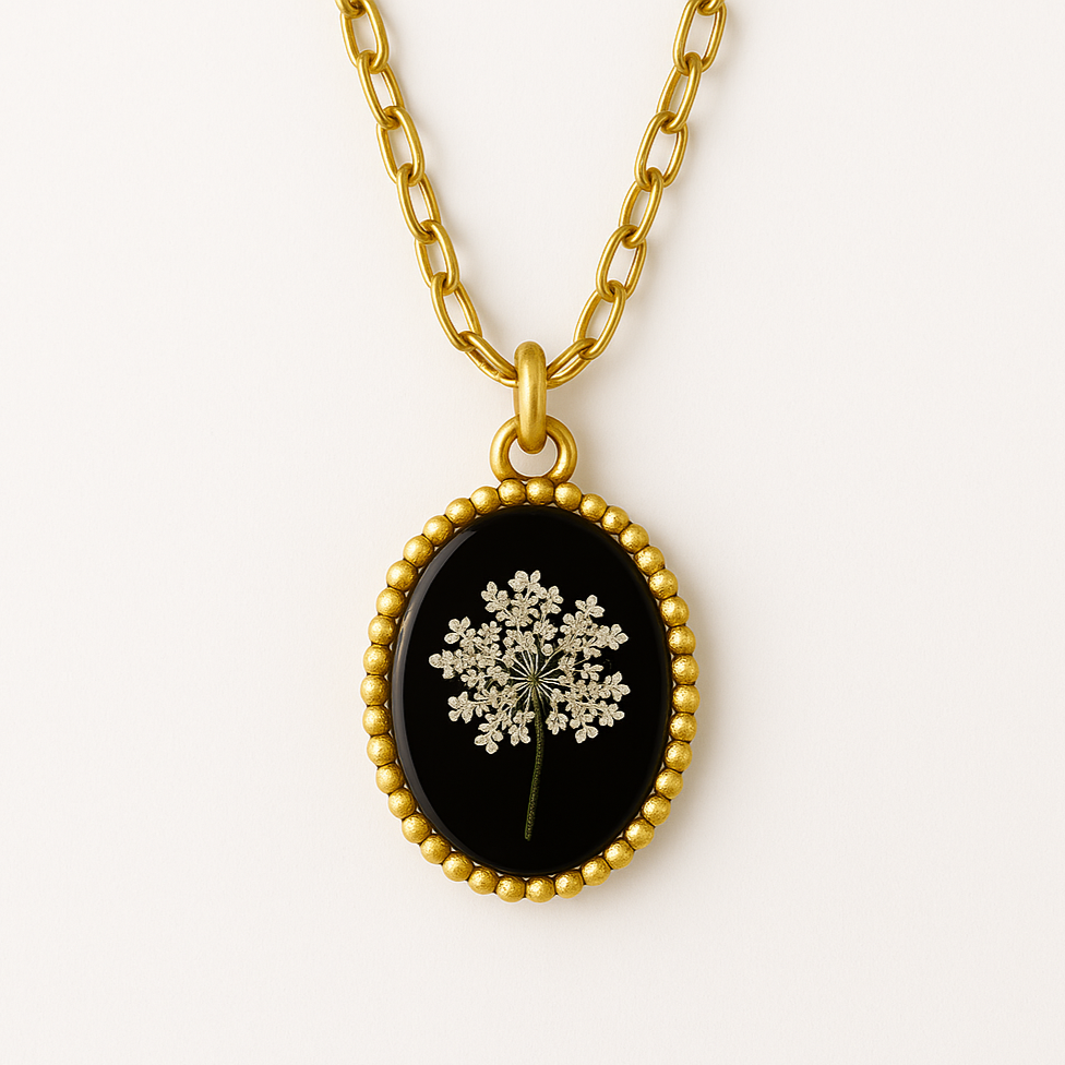 preserved flowers resin pendant antique gold cable chain 