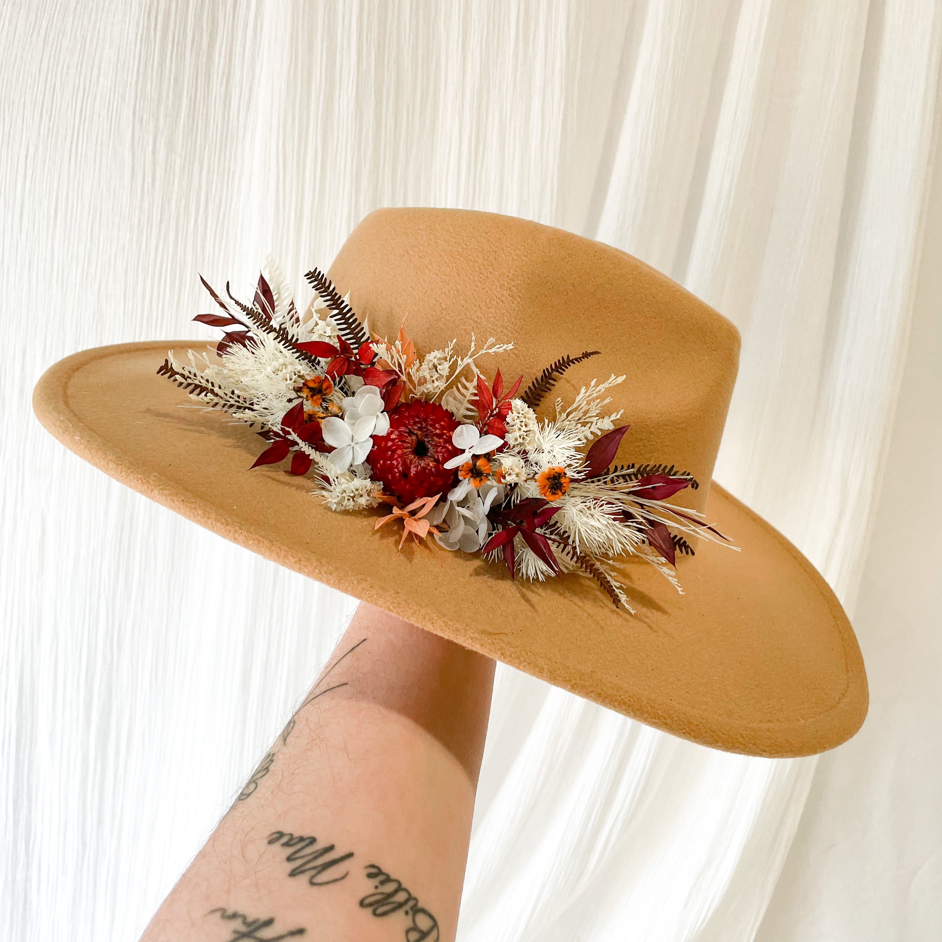 Light Tan Floral Hat - Large