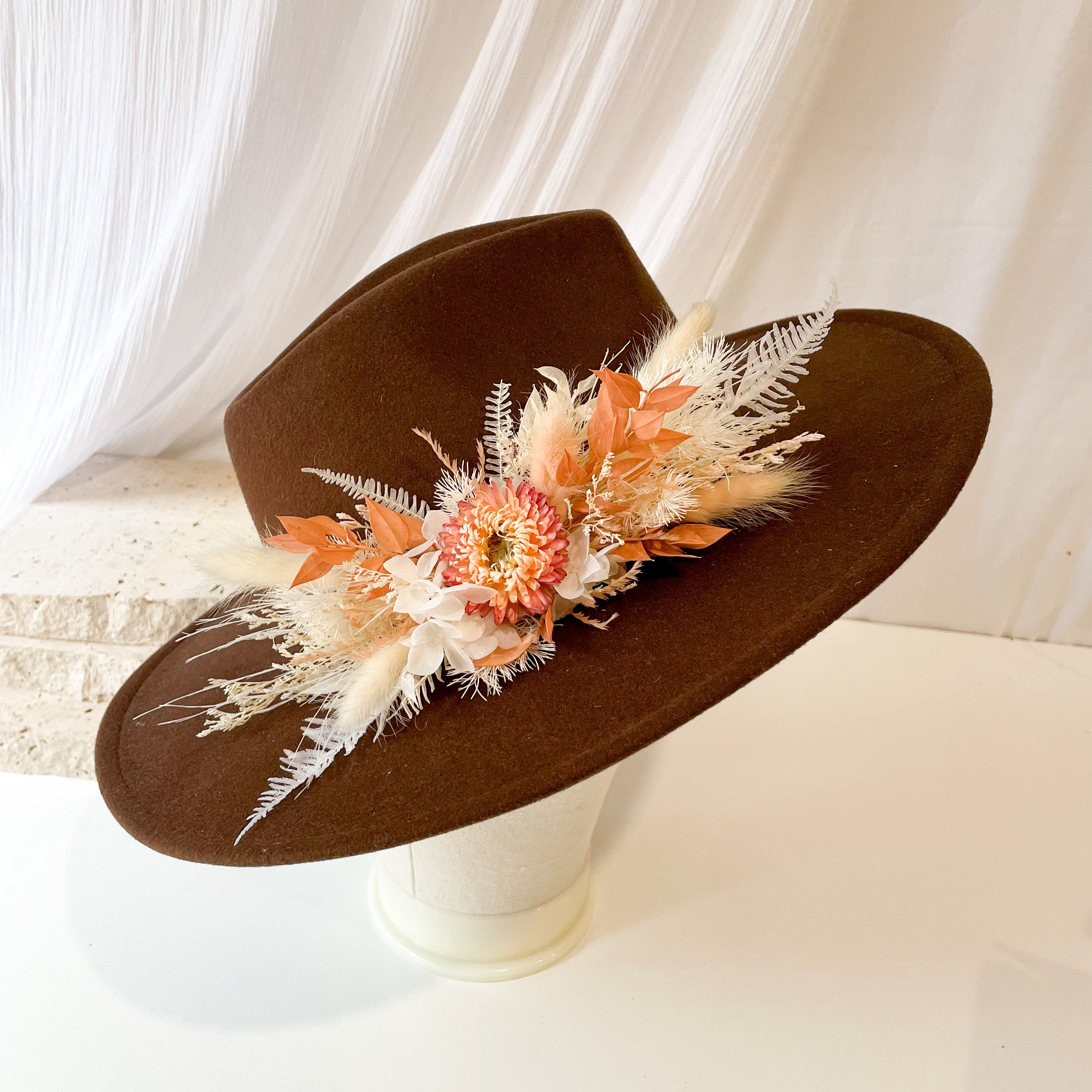Chocolate Brown Floral Hat - Large