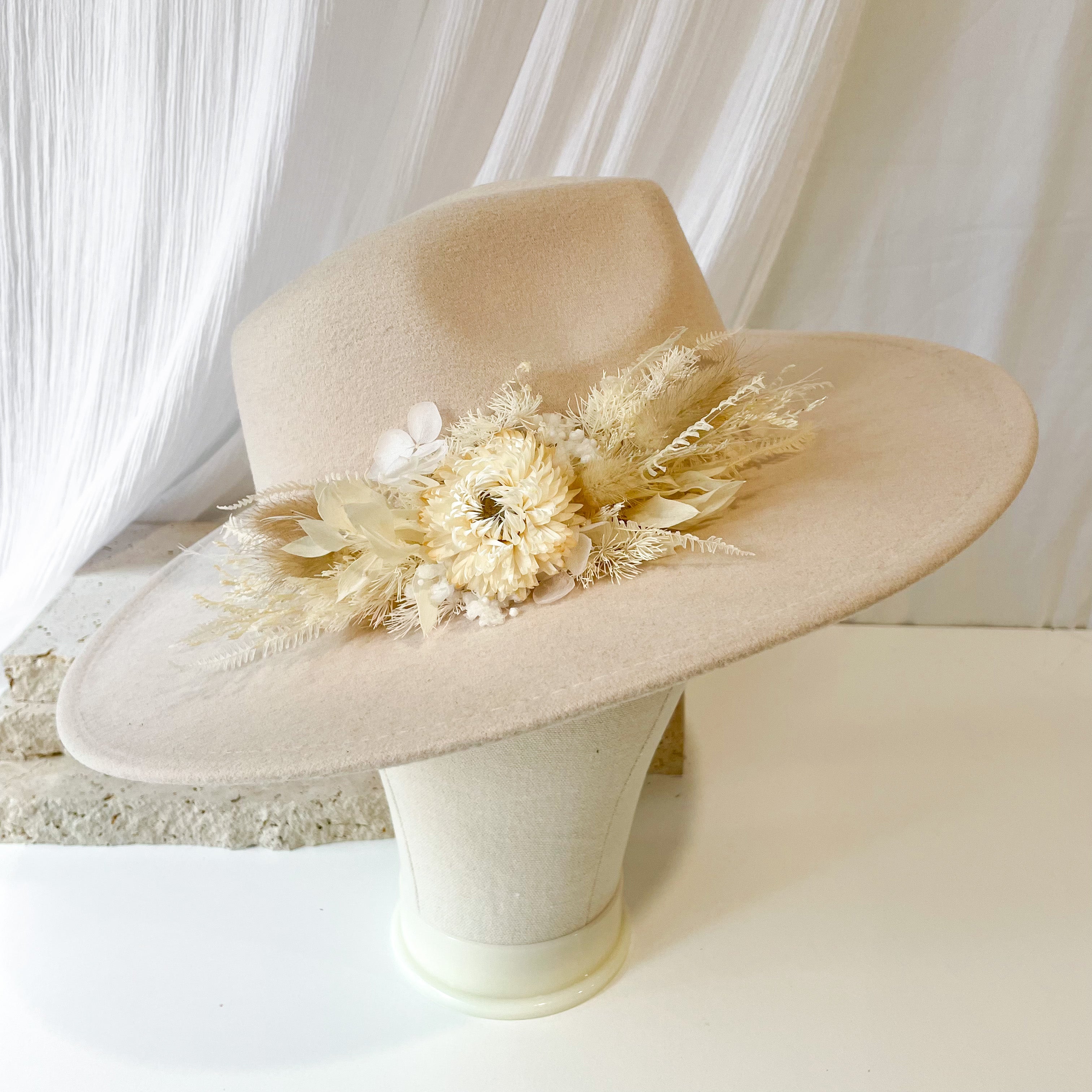 Celia Ivory Dried Floral Hat - Large