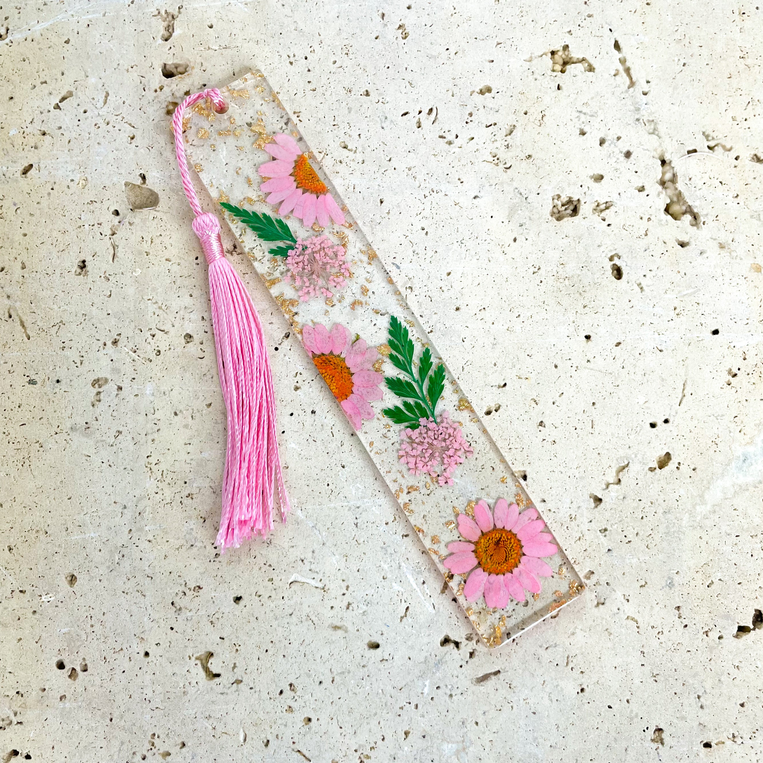 Pressed Flower Bookmark - Pink/ Green