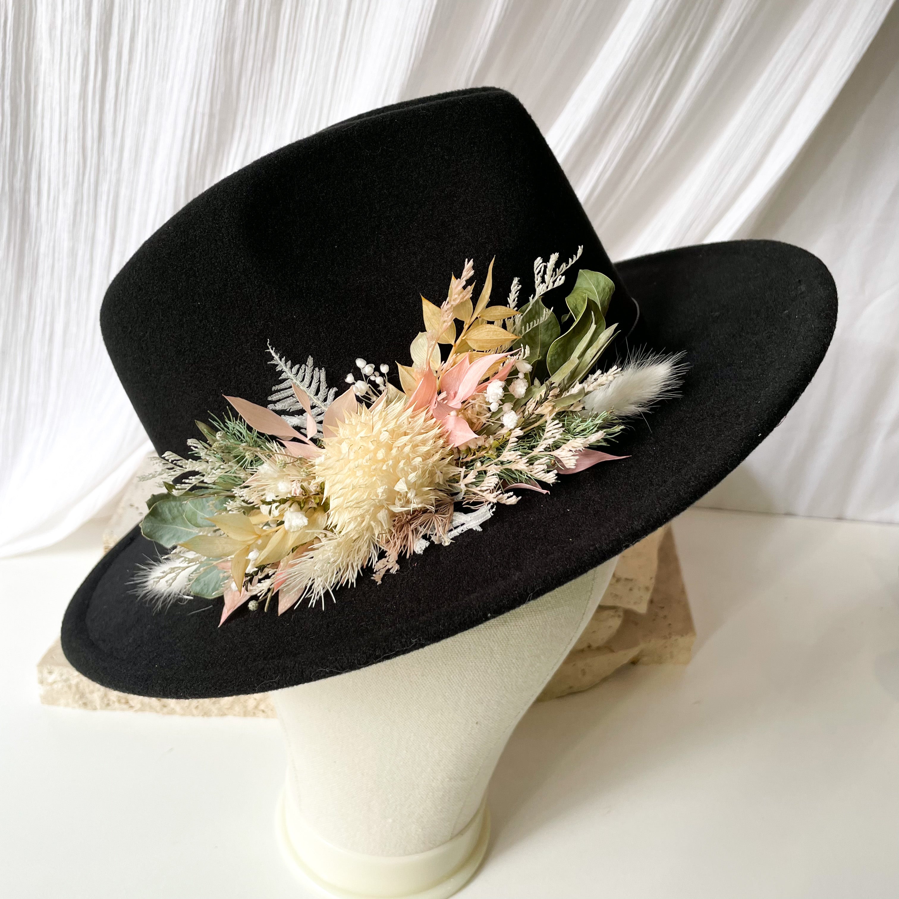Black Dried Floral Hat - Medium