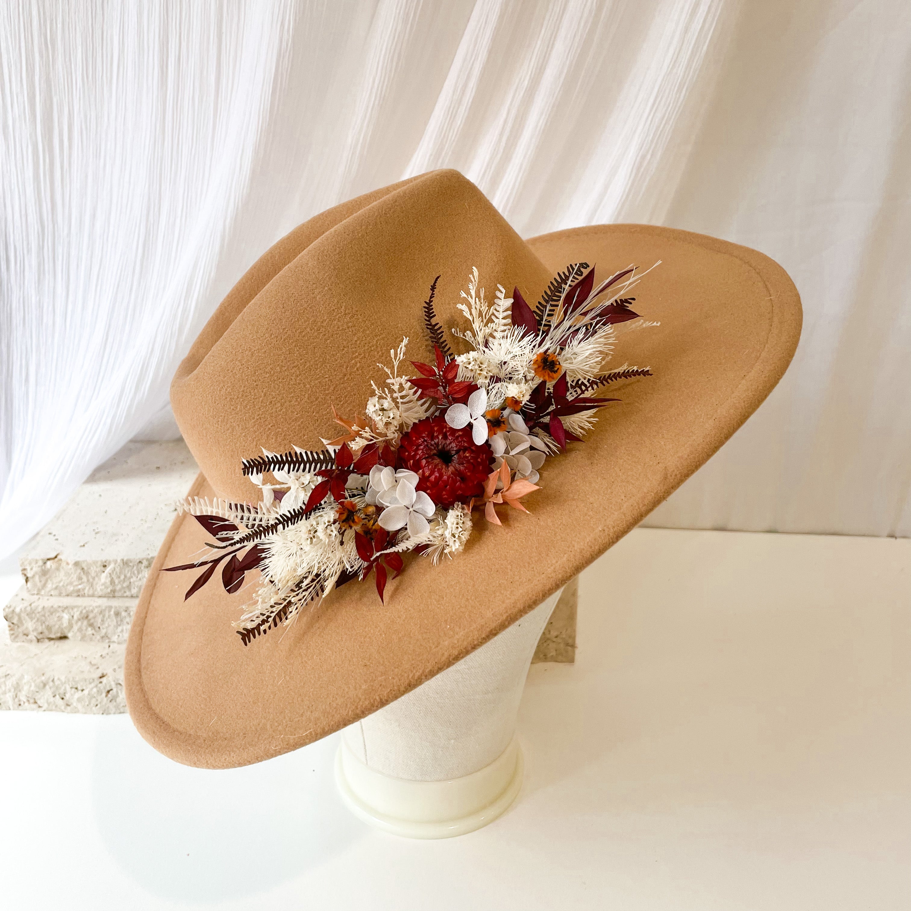 Light Tan Floral Hat - Large