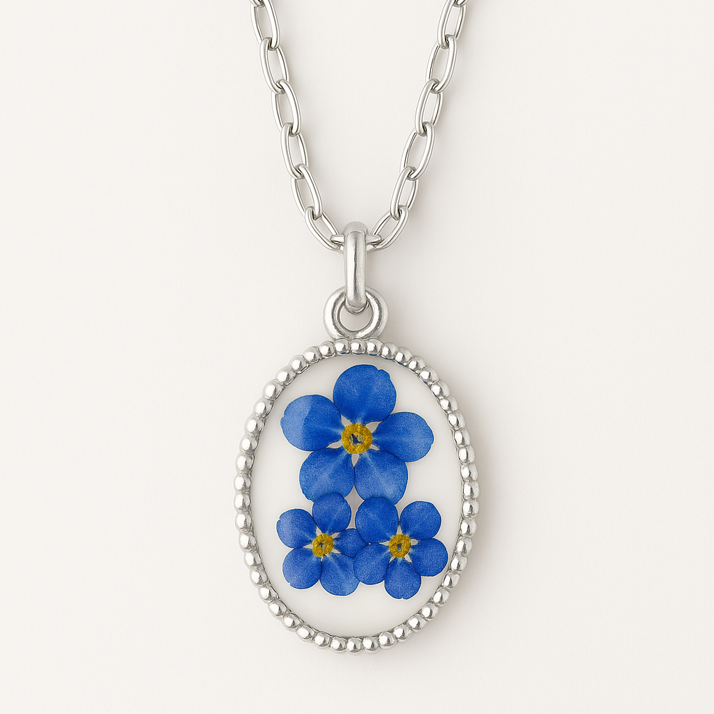 preserved flowers resin pendant sterling silver cable chain 